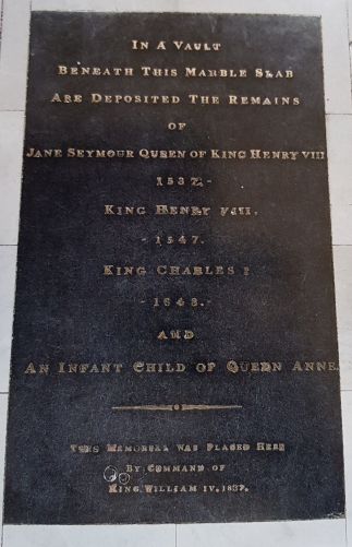 Marker of the grave of Henry VIII, in the Quire of St George's Chapel (from a postcard)