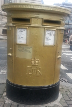 Gold post box dedicated to the host city of London 2012